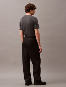 Wool Straight Pleated Trousers, Black Beauty, hi-res
