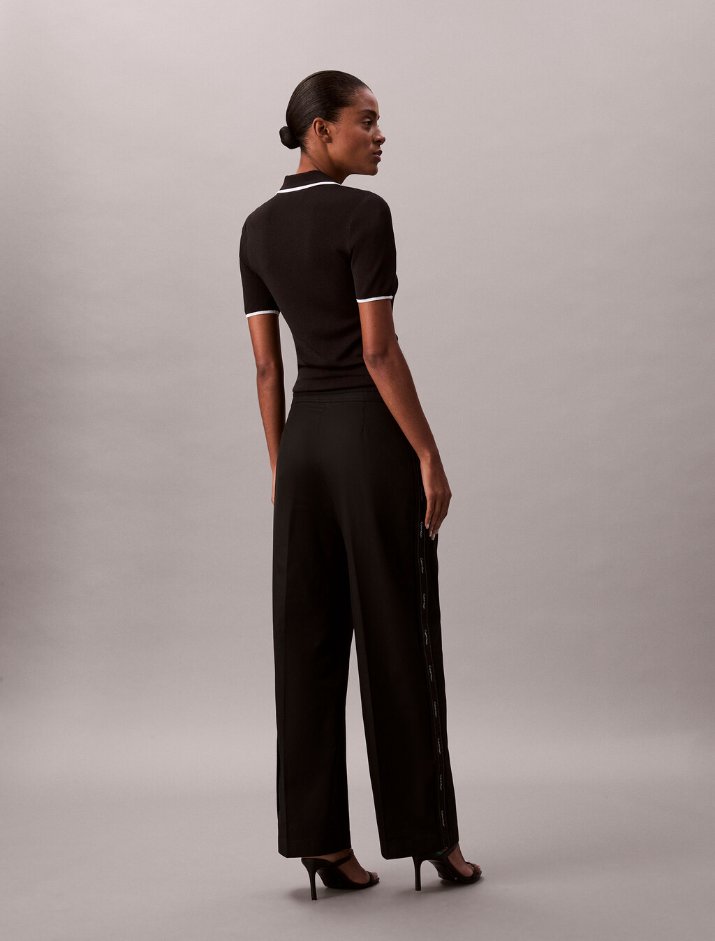 Cotton Twill Logo Tape Trousers, Black, hi-res