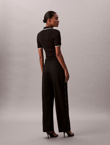 Cotton Twill Logo Tape Trousers, Black, hi-res