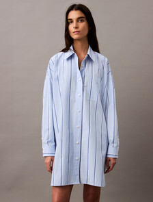 寬鬆條紋棉質襯衫連身裙, 18815 CSW25S_W013+Chambray Blue, hi-res