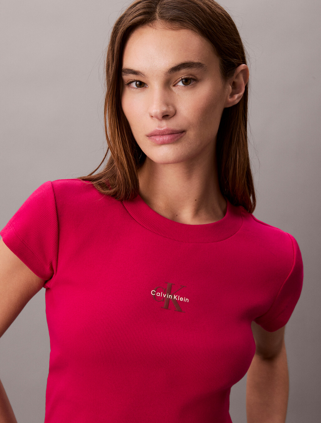 Slim Cropped Monogram T-shirt, Petunia Pink, hi-res