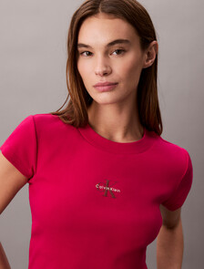 Slim Cropped Monogram T-shirt, Petunia Pink, hi-res