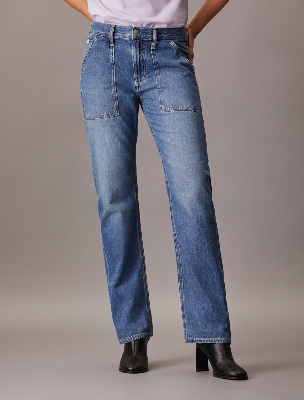 輕盈低腰直筒牛仔褲, Denim Light, hi-res