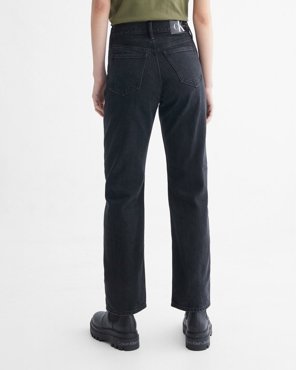 Sustainable High Rise Straight Jeans, Washed Black Logo Lace, hi-res