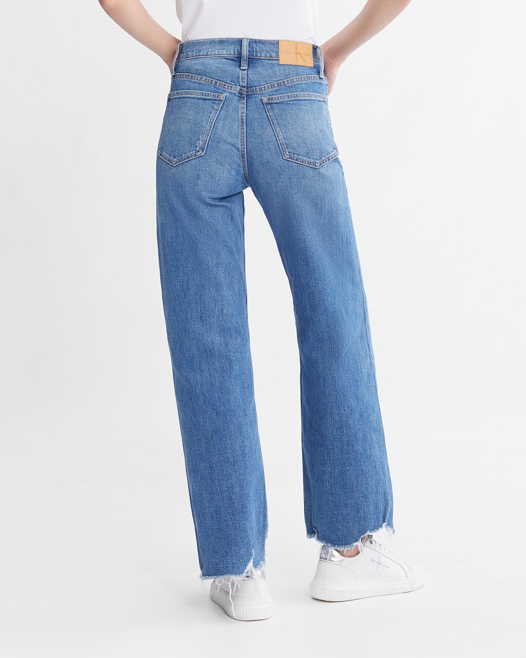 Italian Denim Frayed High Rise Wide Leg Jeans, Denim Medium, hi-res