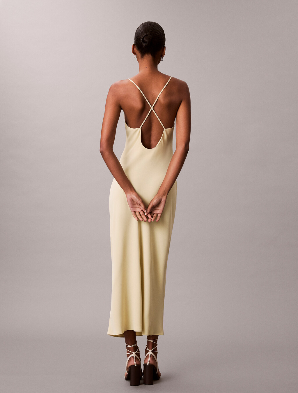 Polyester Crepe Slip Dress, Hay, hi-res