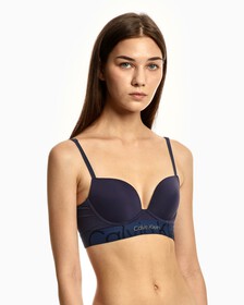 Embossed Icon Micro Push Up Plunge Bra, BLUE SHADOW, hi-res
