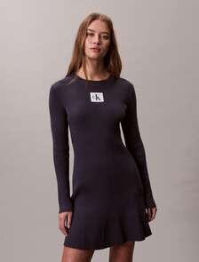 Cotton Knit Long Sleeve Mini Dress, Inkwell, hi-res