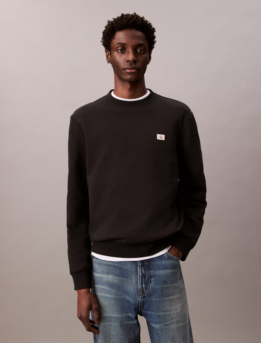 Cotton Terry Badge Sweatshirt, Black, hi-res
