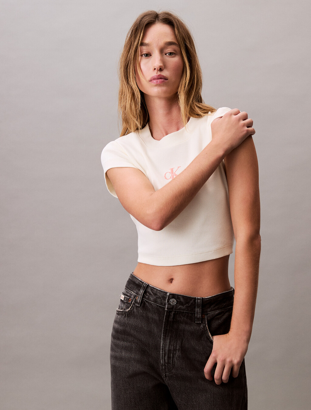 Slim Cropped Monogram T-shirt, Sweet Corn, hi-res