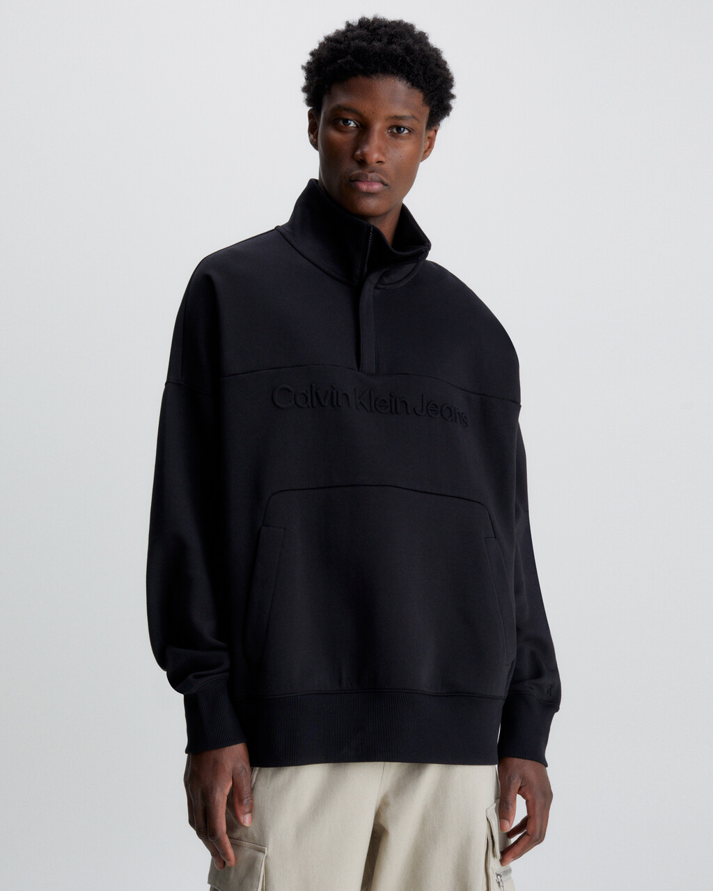Oversized Zip Neck Sweatshirt, Ck Black, hi-res