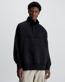 Oversized Zip Neck Sweatshirt, Ck Black, hi-res