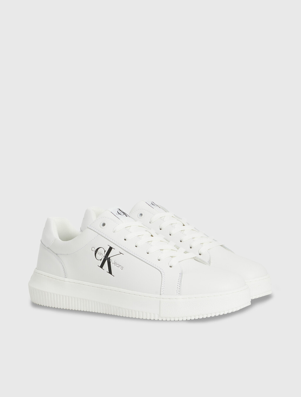 Leather Trainers, White/Black, hi-res