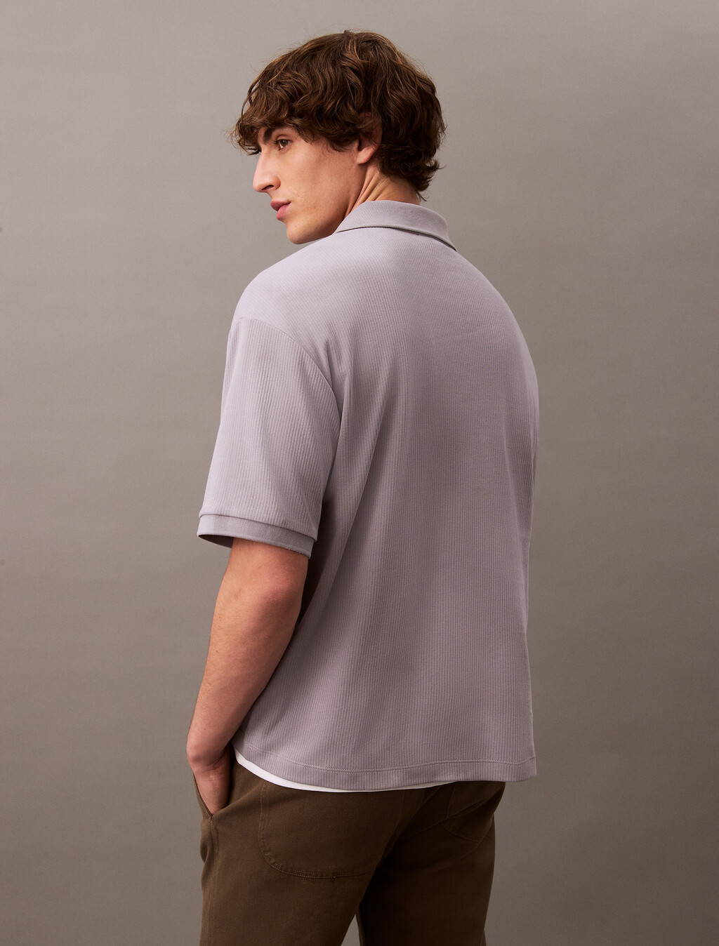 寬鬆羅紋棉質 Polo 衫, Lilac Gray, hi-res
