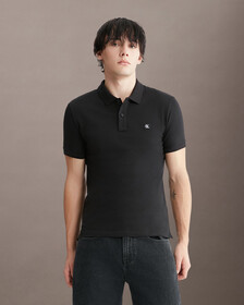 Ck Badge Slim Smooth Cotton Polo, Ck Black, hi-res