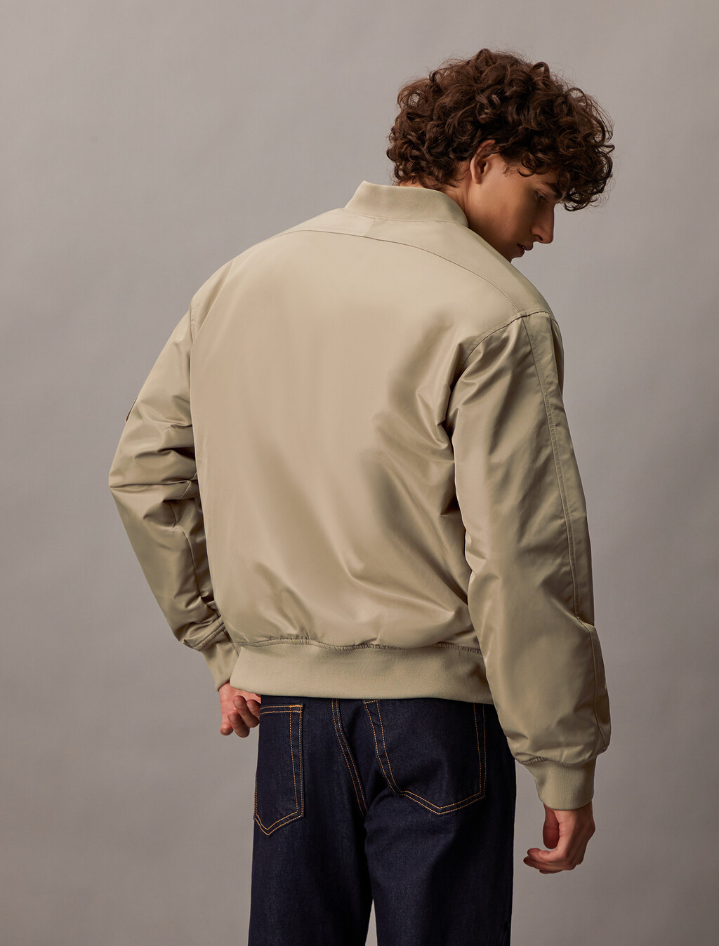 Padded Nylon Bomber Jacket, Brindle, hi-res