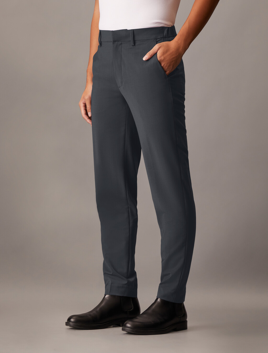 Wool Blend Elastic Classic Trouser, Castlerock, hi-res