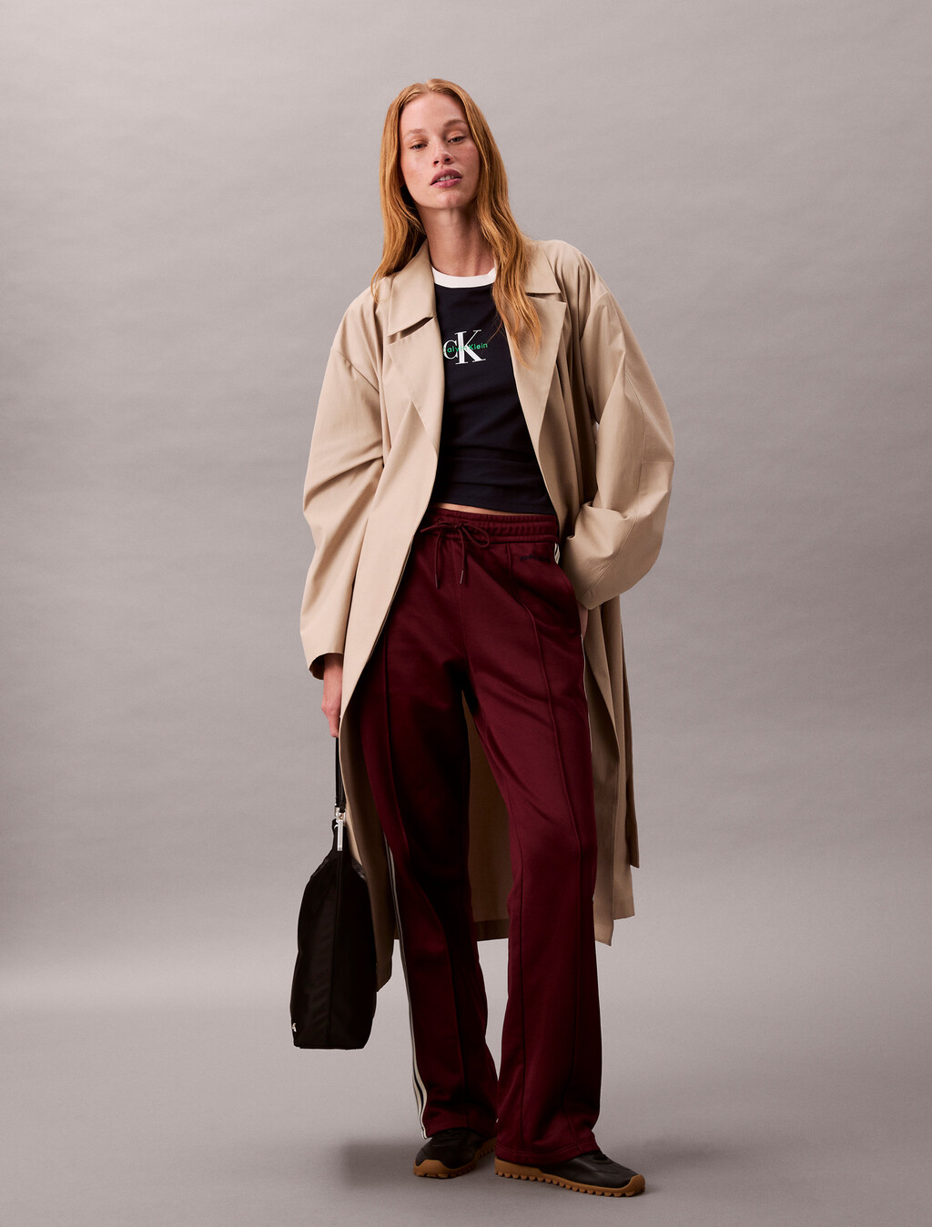 High Shine French Terry Track Pants, Deep Rouge, hi-res