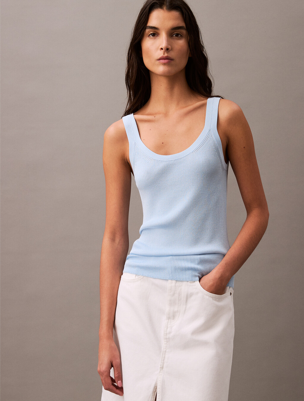 Viscose Rib Knit Tank Top, Halogen Blue, hi-res