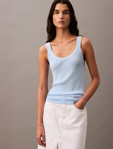 Viscose Rib Knit Tank Top, Halogen Blue, hi-res