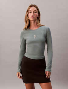 Monogram Logo Long Sleeve Baby Tee, Autumn Green, hi-res