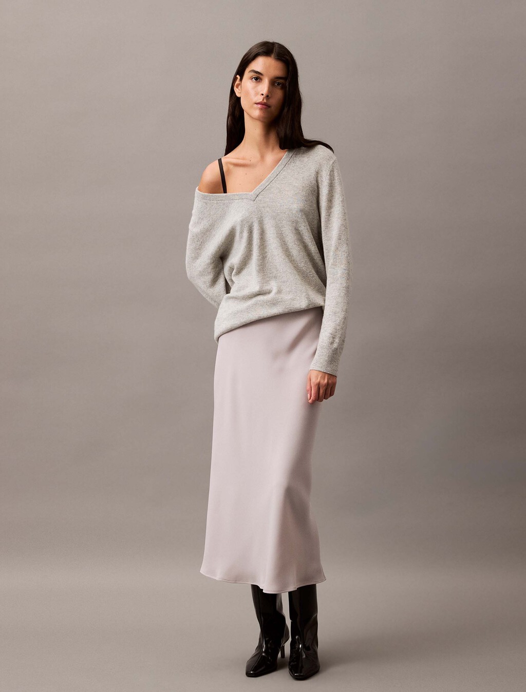 Cashmere V-Neck Sweater, B10 Grey Heather, hi-res