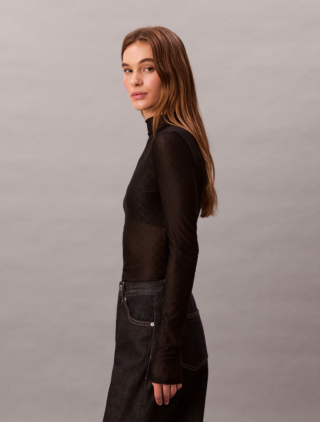 Monogram Mesh Top, Black, hi-res