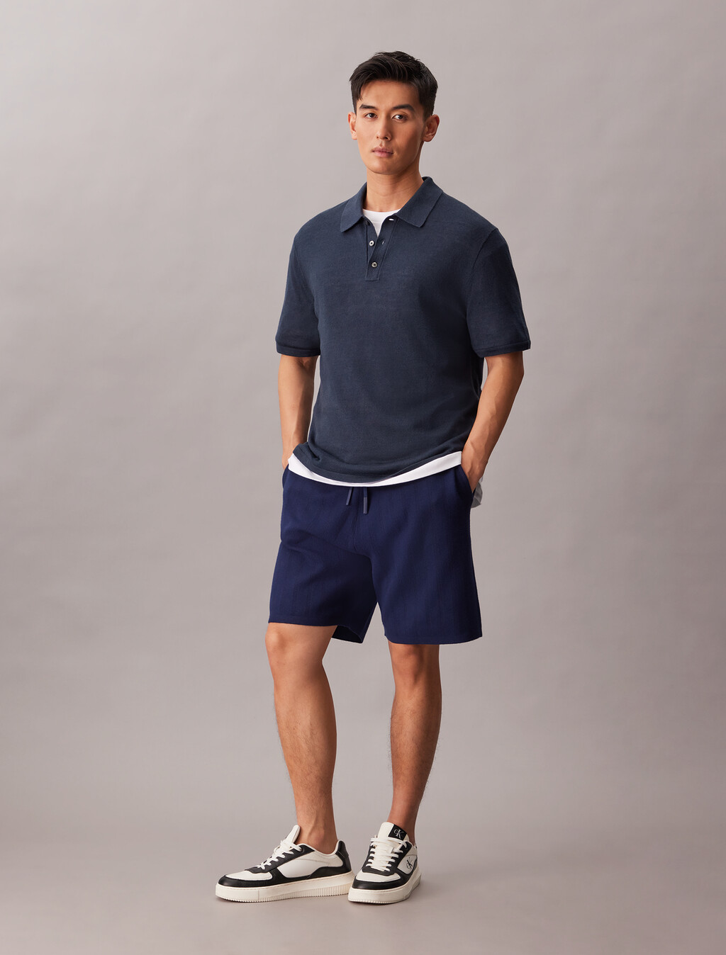 Linen Blend Classic Sweater Polo Shirt, Carbon, hi-res
