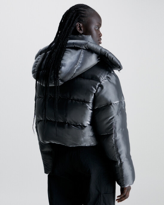 Liquid Metal Hooded Puffer Jacket