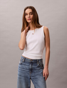 Monogram 標籤鏤空背心, Bright White, hi-res