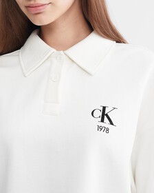 學院風 Polo 領套頭衛衣, Ivory, hi-res