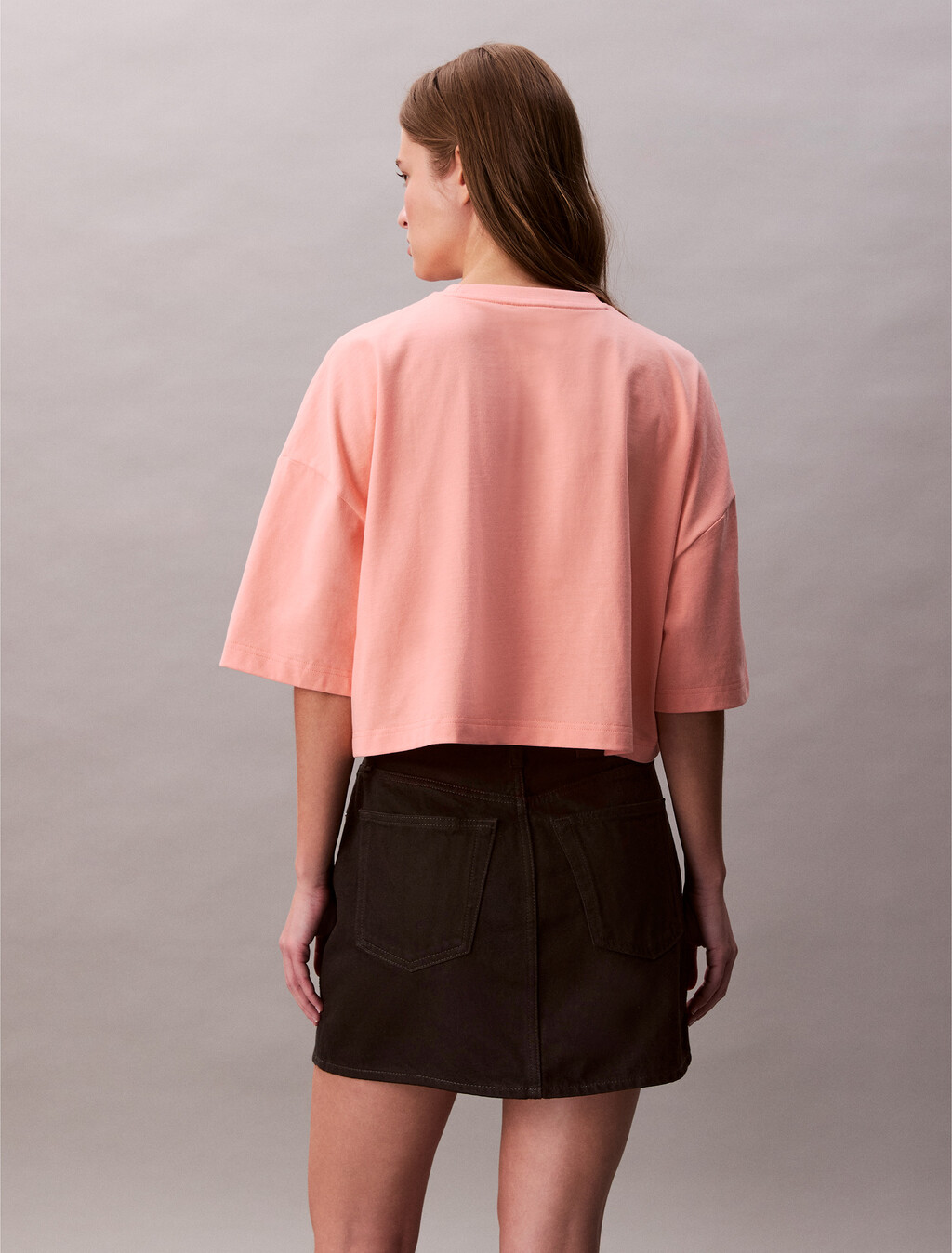Boxy Cropped Logo T-shirt, Powder Orange, hi-res