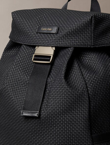 Embossed Woven Flap Backpack, Black, hi-res