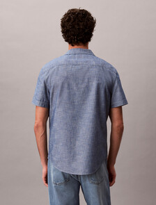 Cotton Chambray Short Sleeve Shirt, Blue Descent, hi-res