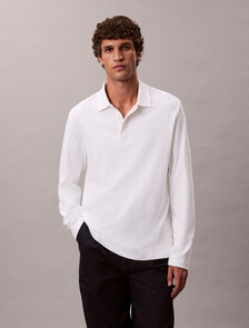 奢華綿質長袖 Polo 衫, Bright White, hi-res