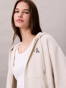 Monogram Cotton Terry Zip Thru Hoodie, Vanilla Heather, hi-res