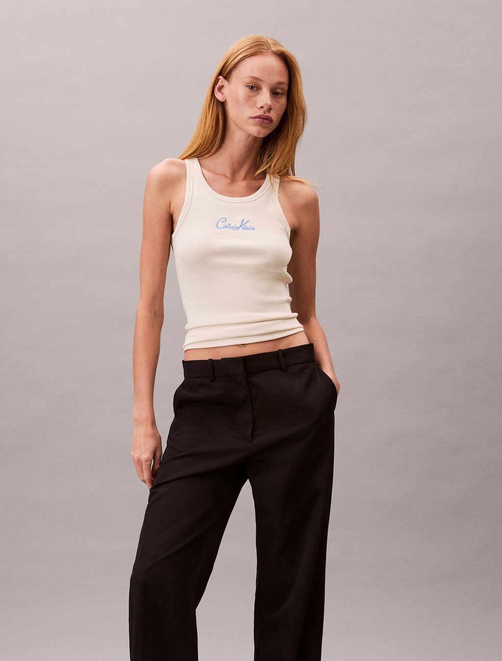 Rib Knit Tank Top, Bone White, hi-res