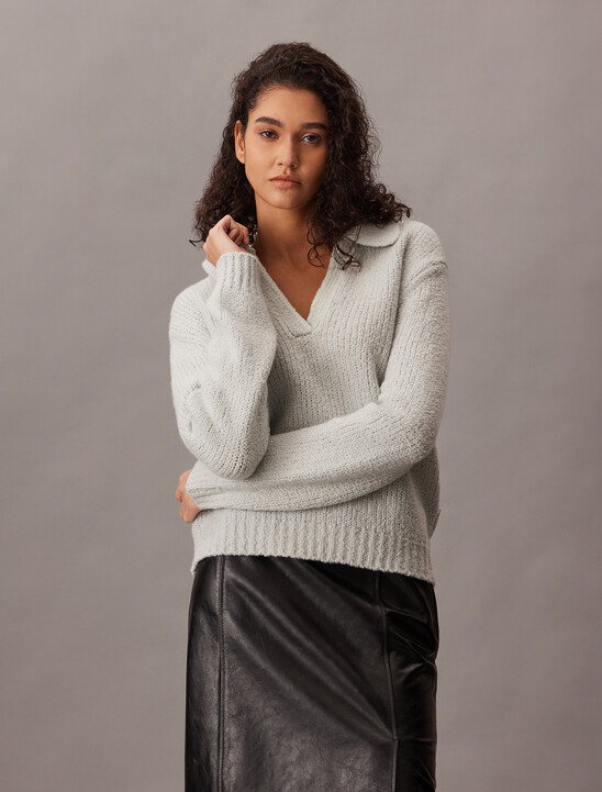 Merino Wool Boucle Polo Sweater