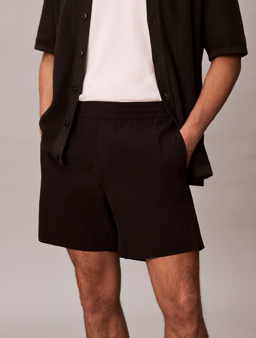 Seersucker Shorts, Black, hi-res