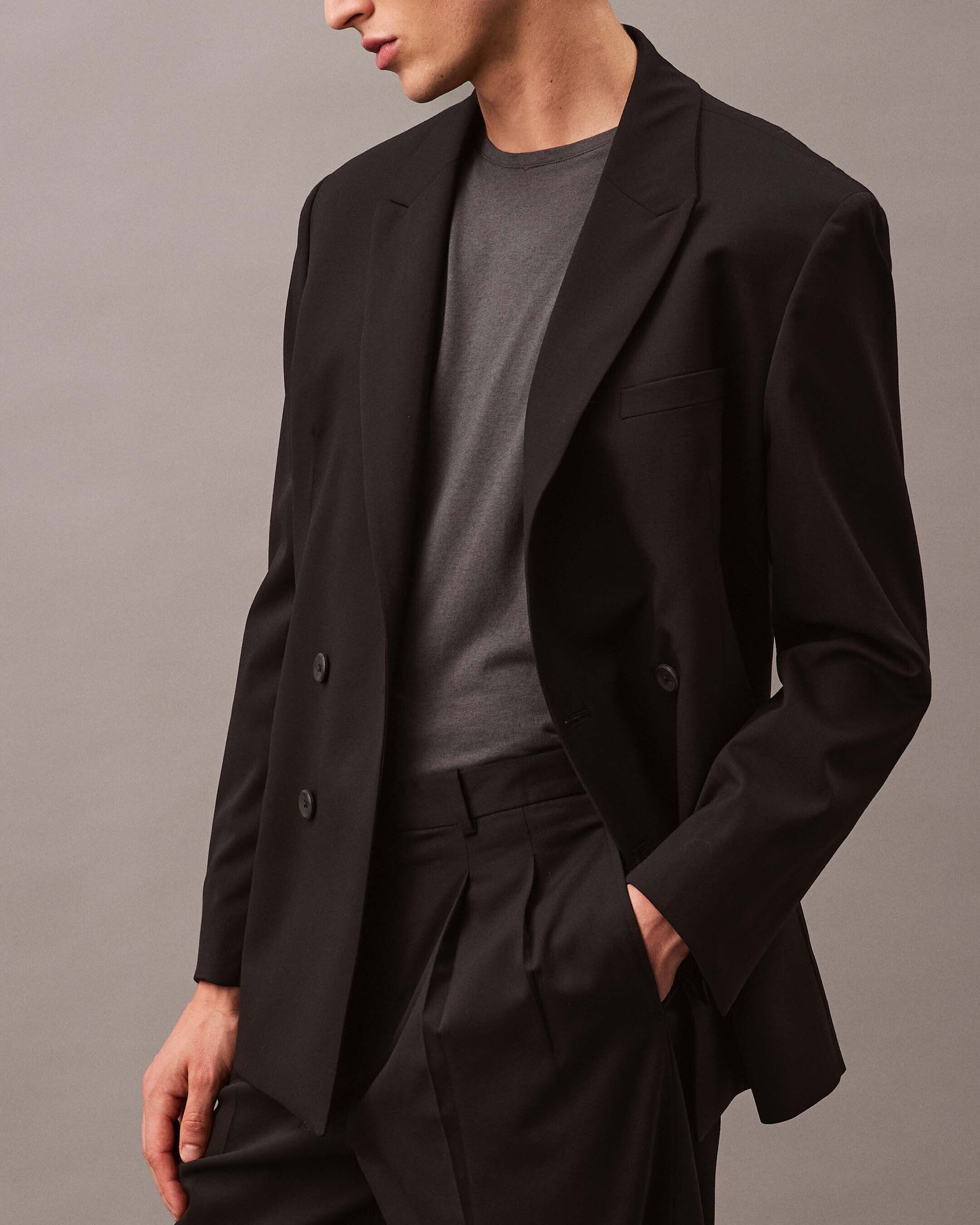Wool Double Breasted Blazer black Calvin Klein Hong Kong