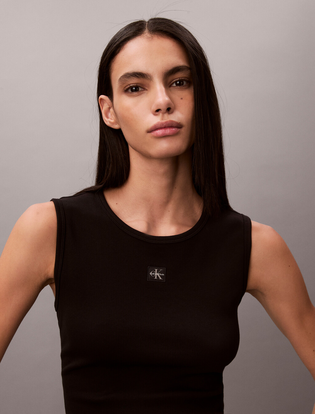 Monogram 標籤鏤空背心, Black, hi-res