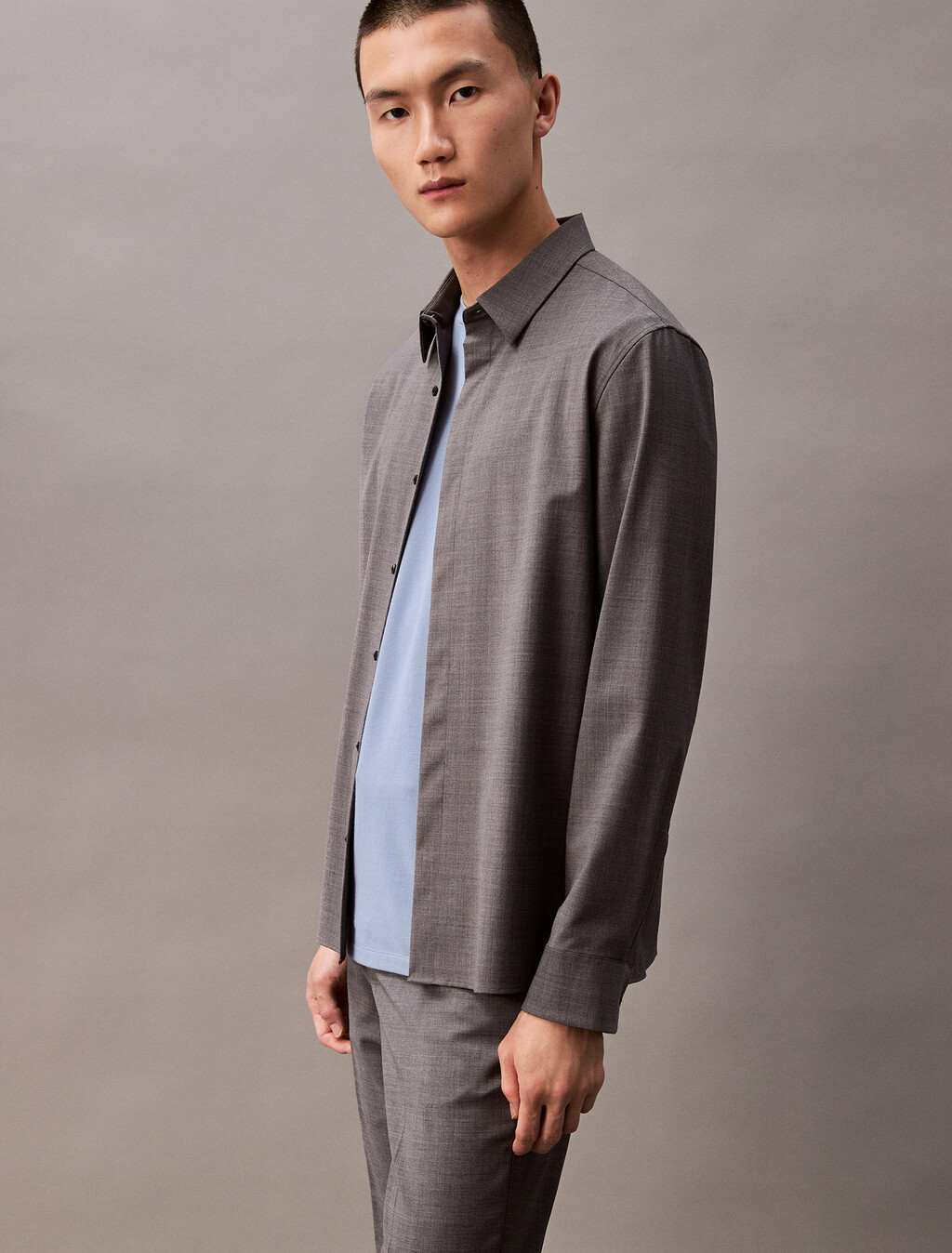 精製初剪羊毛修身長褲, Grey Heather, hi-res