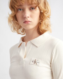 小標誌徽章羅紋上衣, IVORY, hi-res