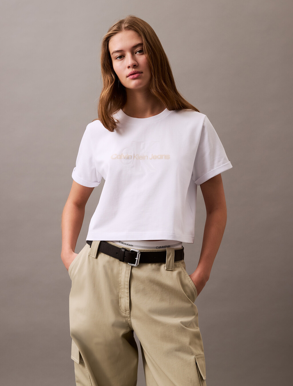 短版亮面標誌 T 恤, Brilliant White, hi-res