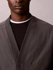 Relaxed Cotton Terry Logo Cardigan, Volcanic Ash, hi-res