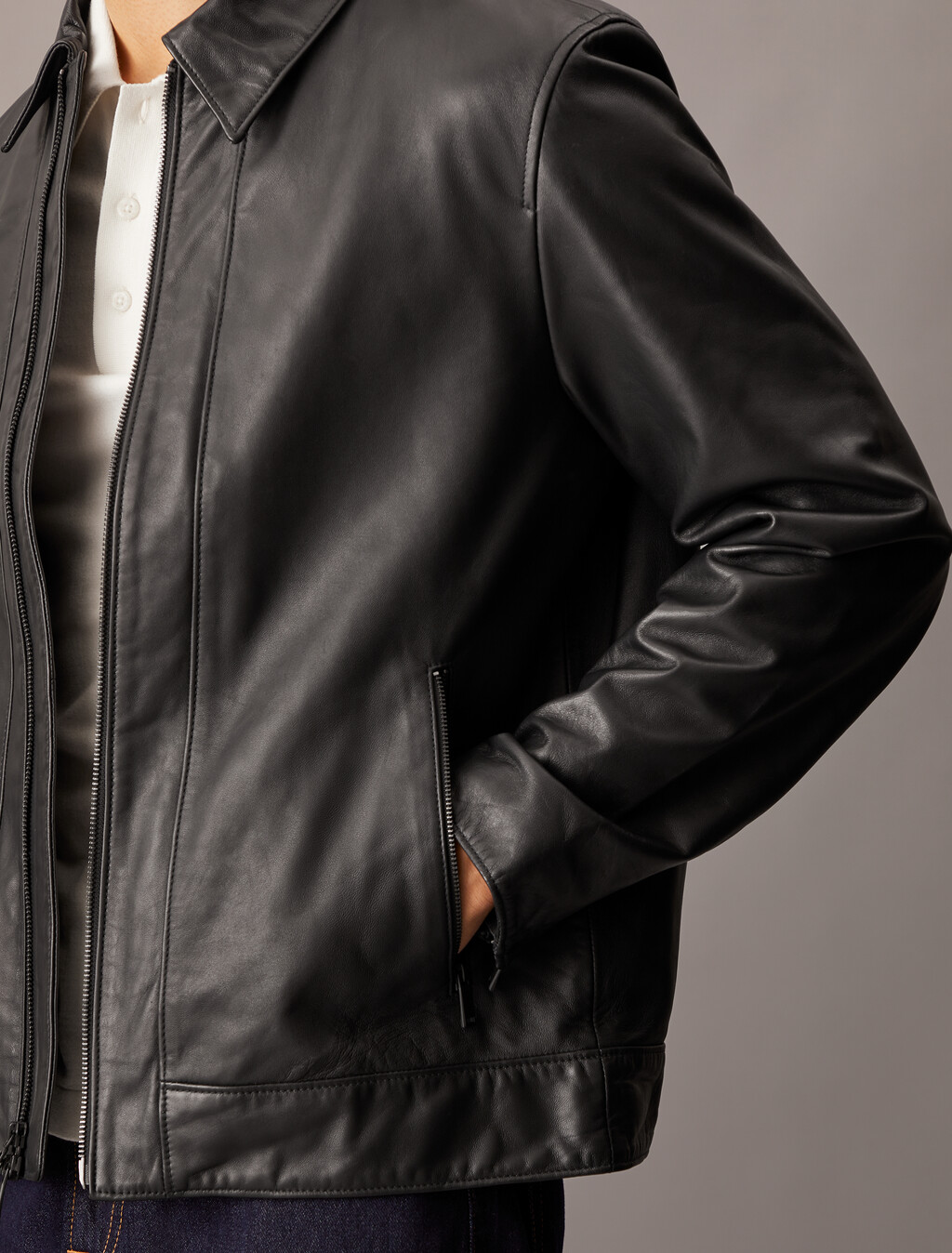 Nappa Leather Short Jacket, Black Beauty, hi-res
