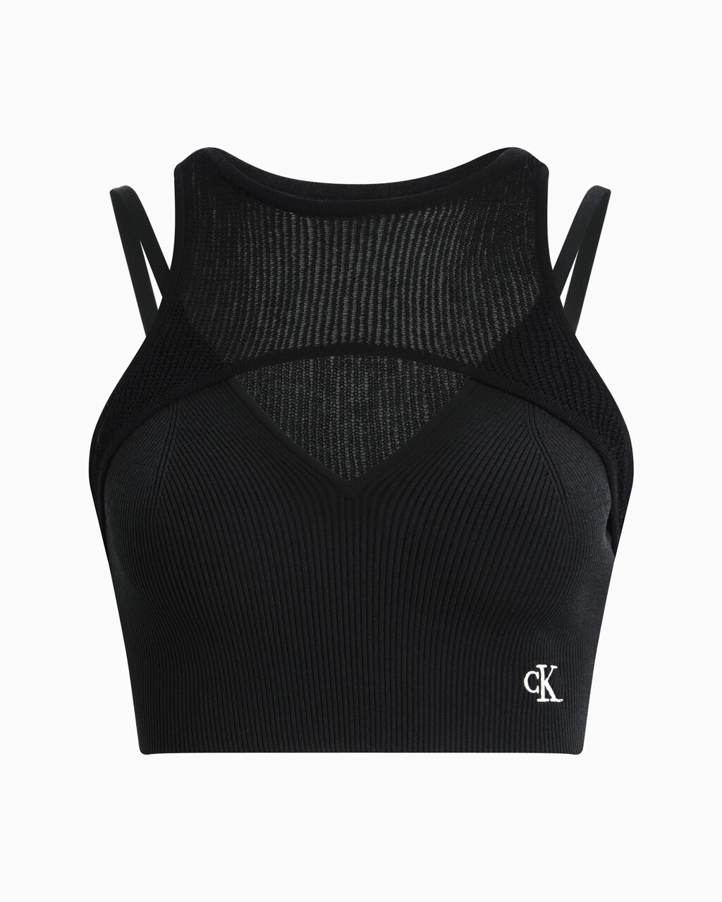 Double Layer Knit Tank Top, Ck Black, hi-res
