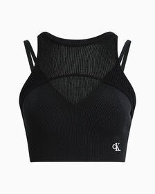 Double Layer Knit Tank Top, Ck Black, hi-res