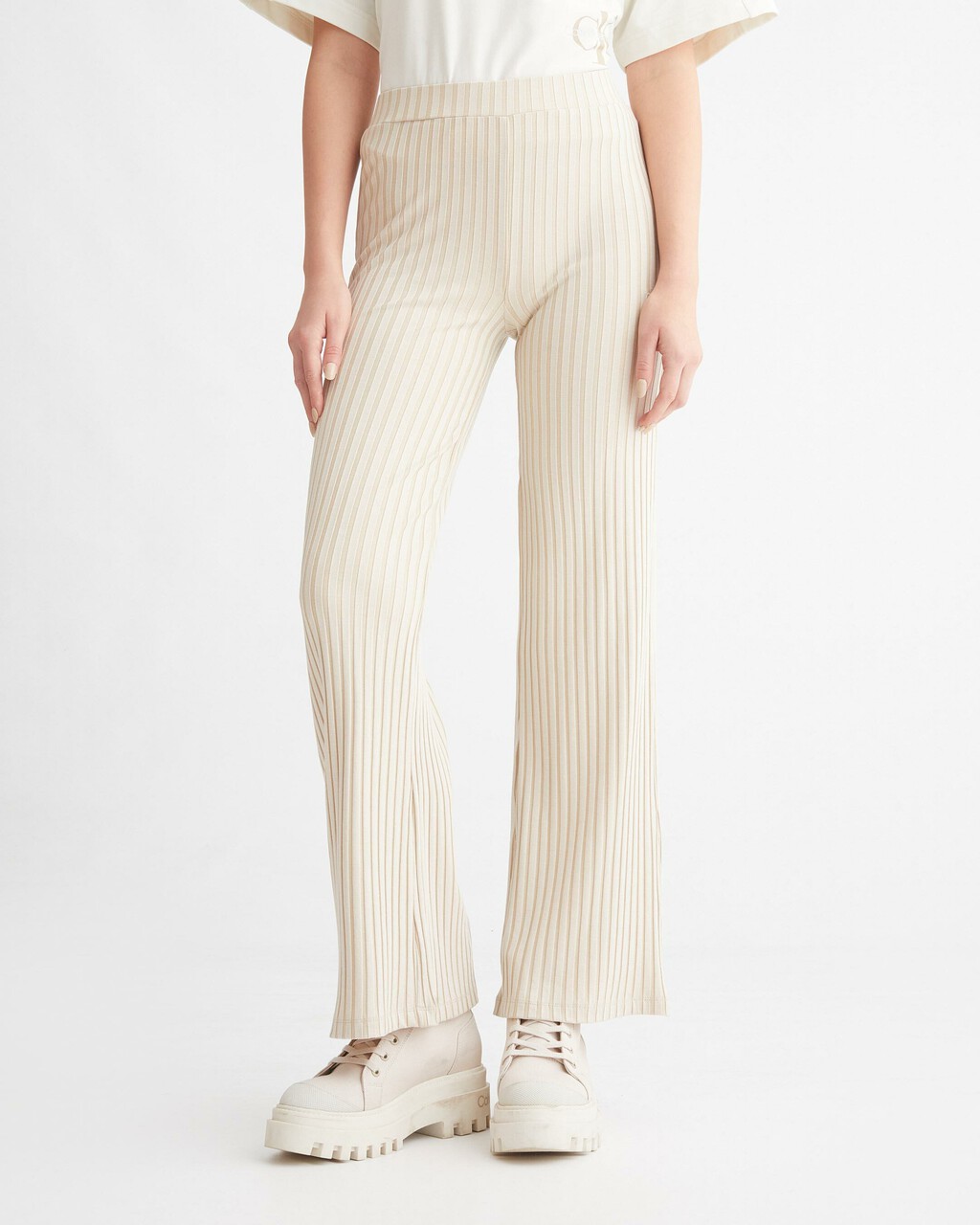 Elongated Rib Knit Pants, Classic Beige, hi-res