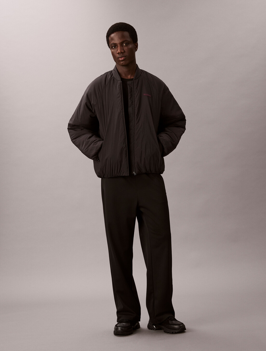 Nylon Bomber Jacket, Black, hi-res